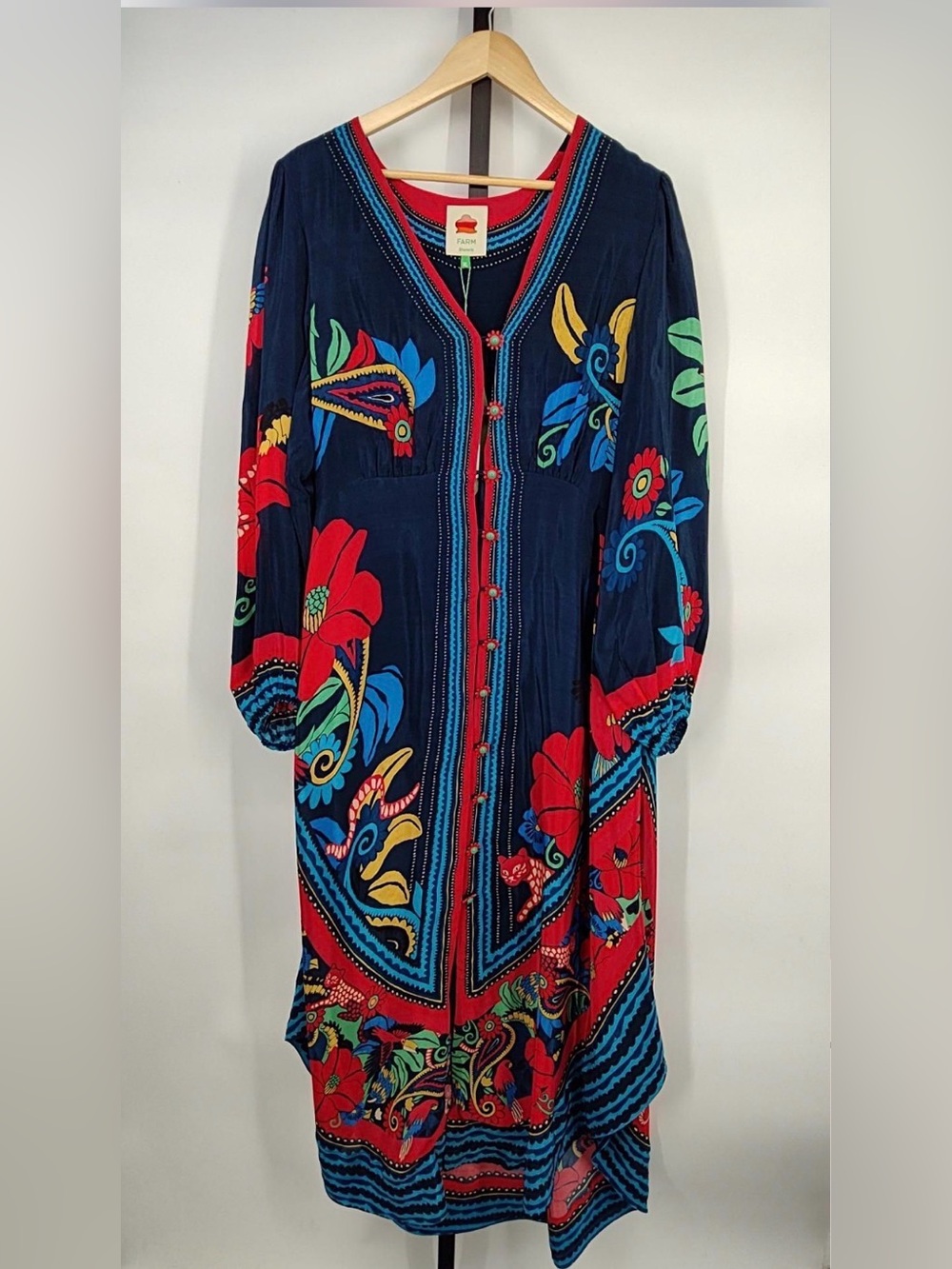 FARM Rio Navy Maxi Dress with Red, Blue & Green Floral Print